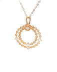 18K Rose Gold Double Leaf Circle Diamond Necklace