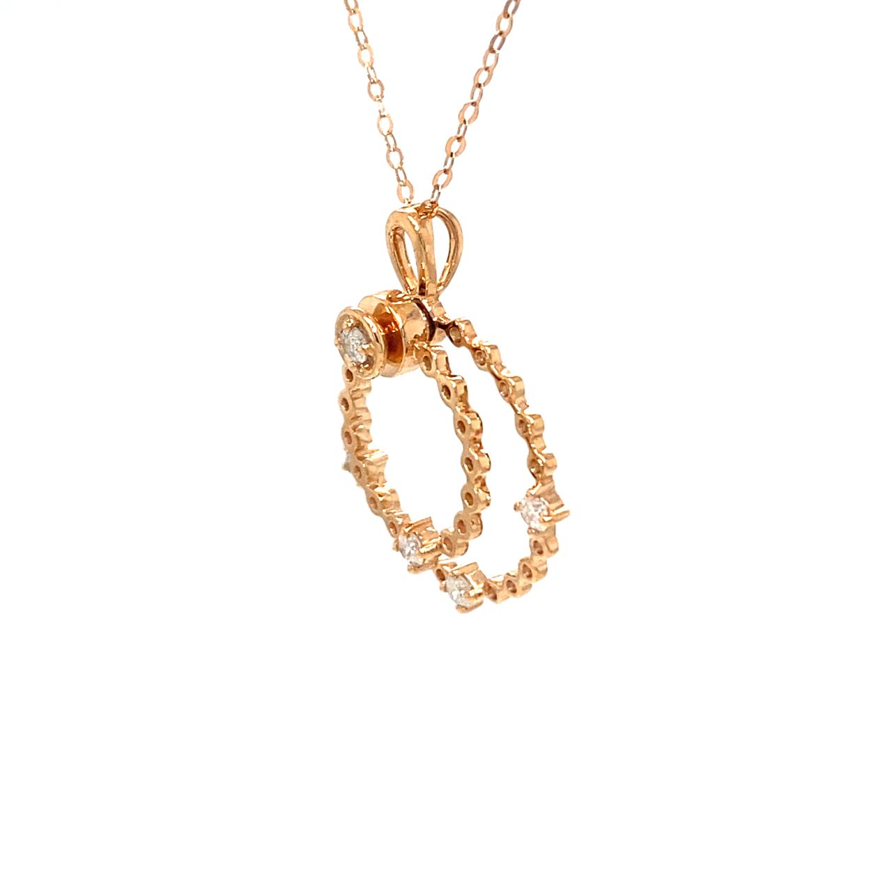 18K Rose Gold Double Leaf Circle Diamond Necklace