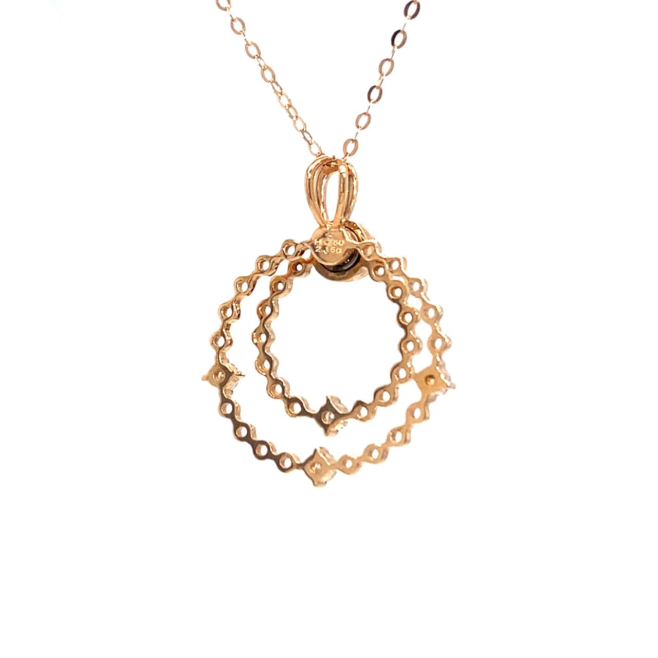 18K Rose Gold Double Leaf Circle Diamond Necklace