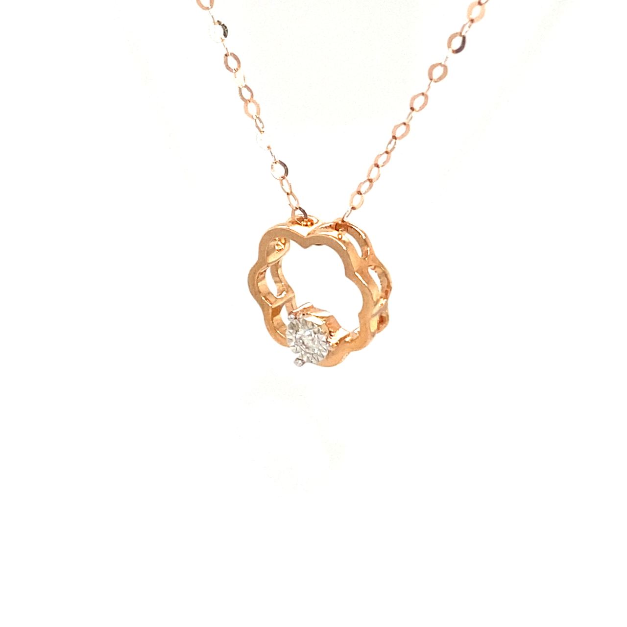 18K Rose Gold Flower Single Stone Illusion Setting Diamond Necklace