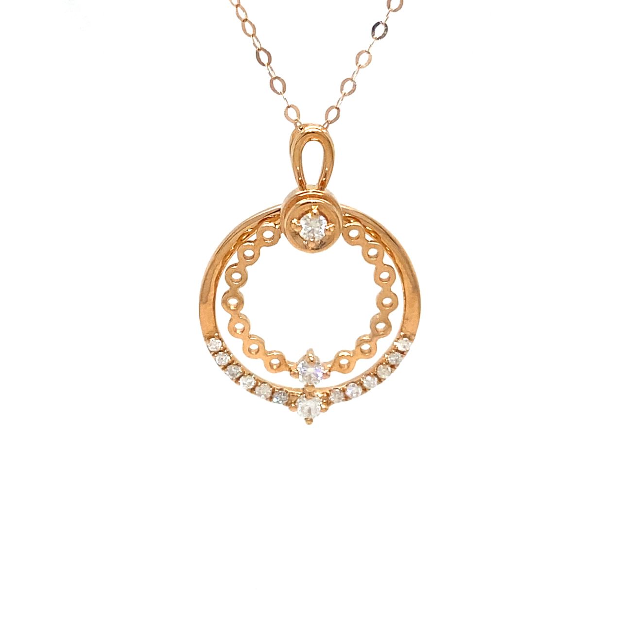 18K Rose Gold Leaf Cricle Diamond Necklace