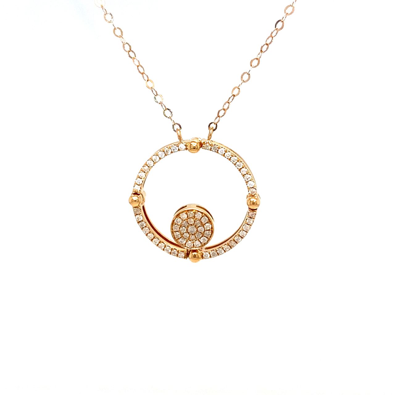 18K Rose Gold Mechanical Open Double Circle Full Diamond Necklace