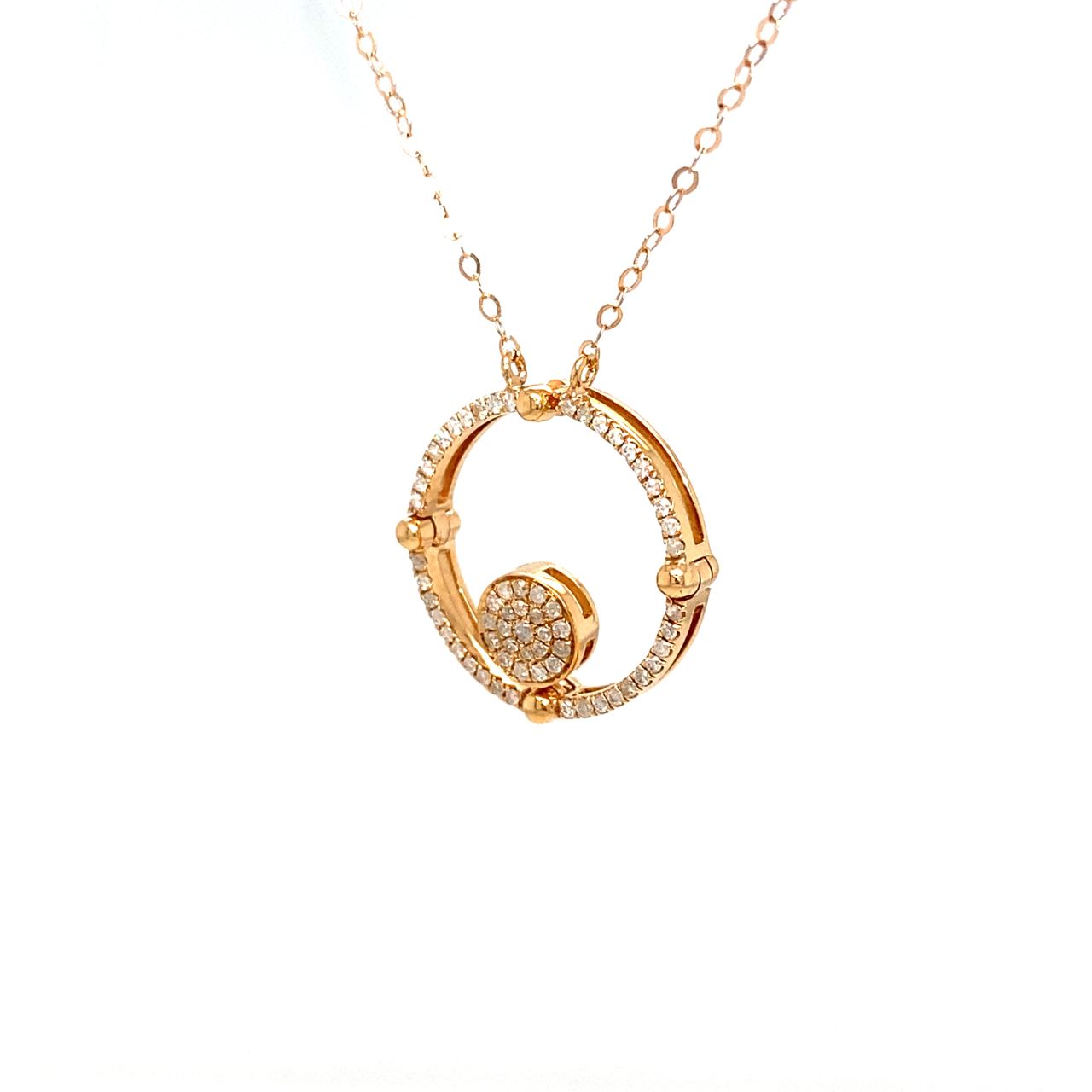 18K Rose Gold Mechanical Open Double Circle Full Diamond Necklace