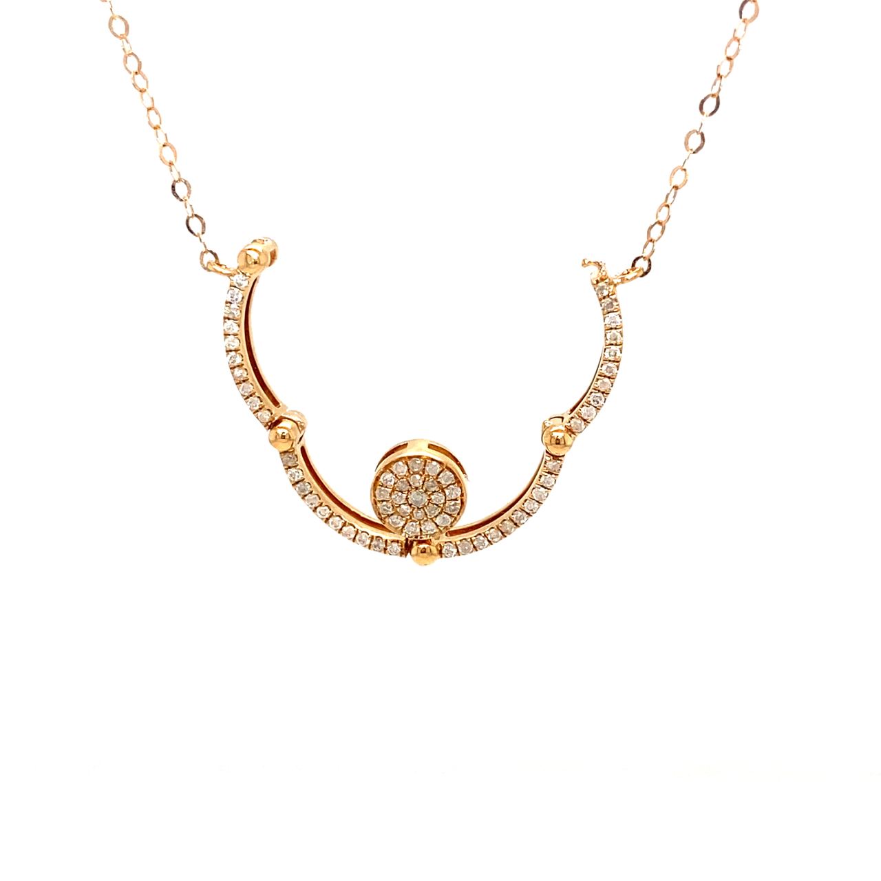 18K Rose Gold Mechanical Open Double Circle Full Diamond Necklace