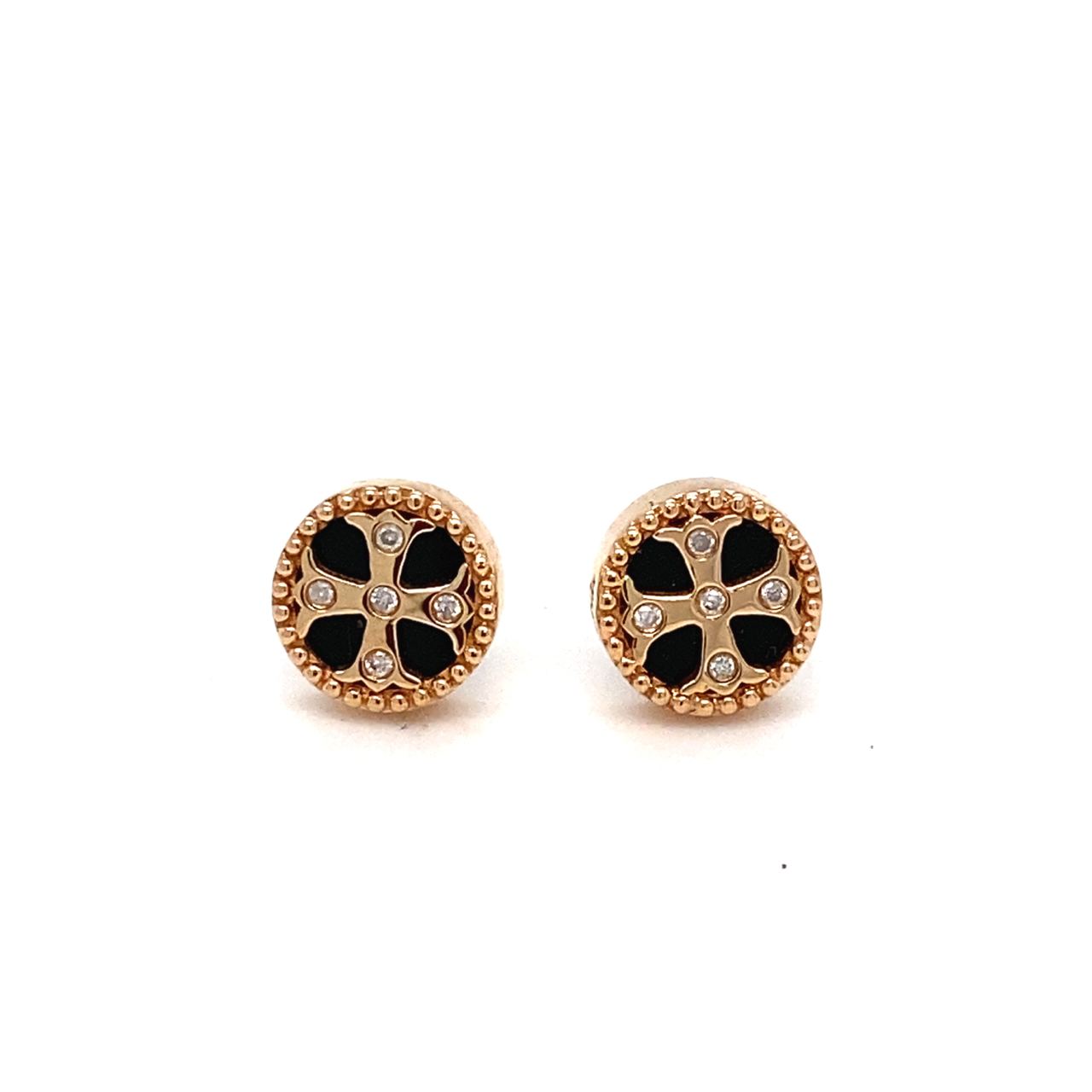 18K Rose Gold Baby Mini Cross Onyx Earrings