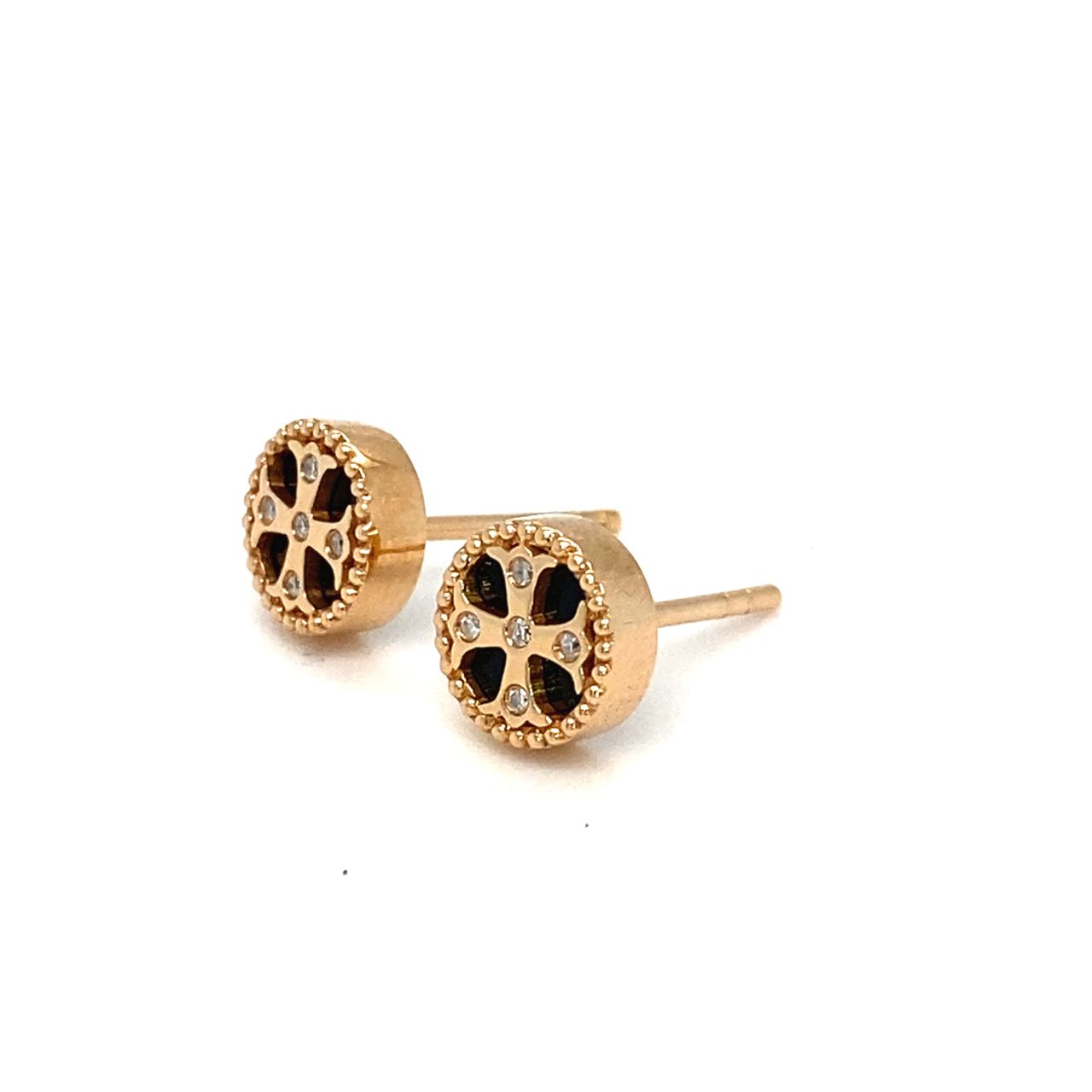 18K Rose Gold Baby Mini Cross Onyx Earrings
