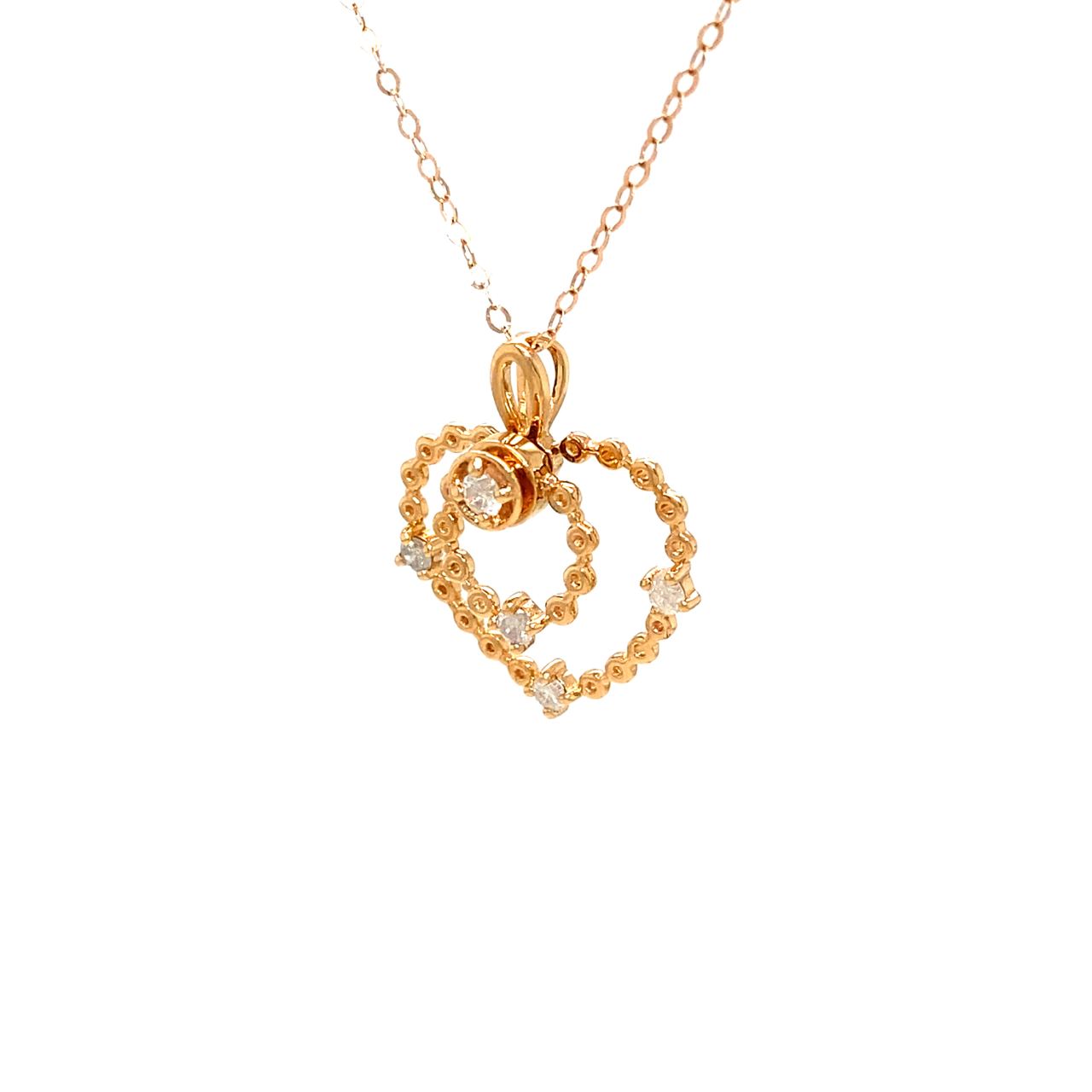 18K Rose Gold Leaf Heart Diamond Necklace