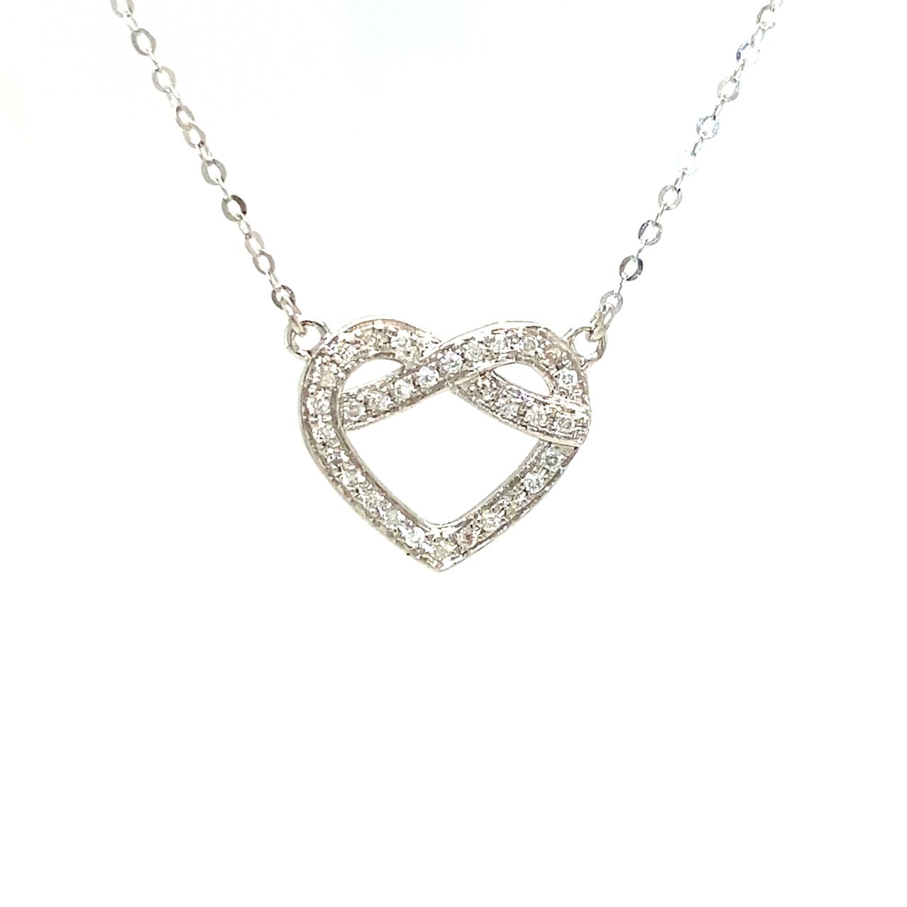 18K White Gold Crossover Heart Full Diamond Necklace