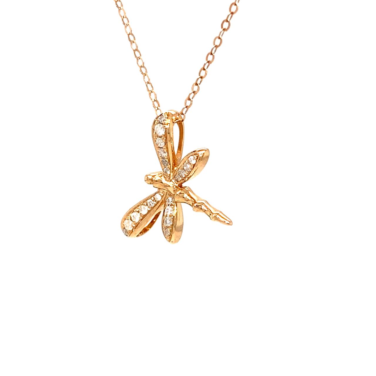 18K Rose Gold Class Dragonfly Diamond Necklace
