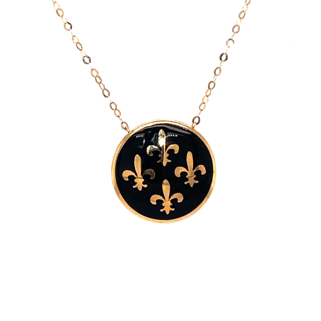 18K Rose Gold European Quarter Crest Black Enamel Necklace