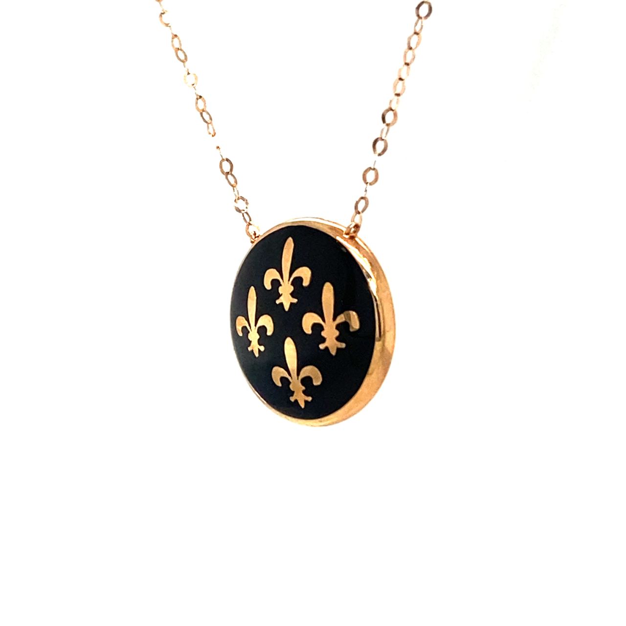 18K Rose Gold European Quarter Crest Black Enamel Necklace