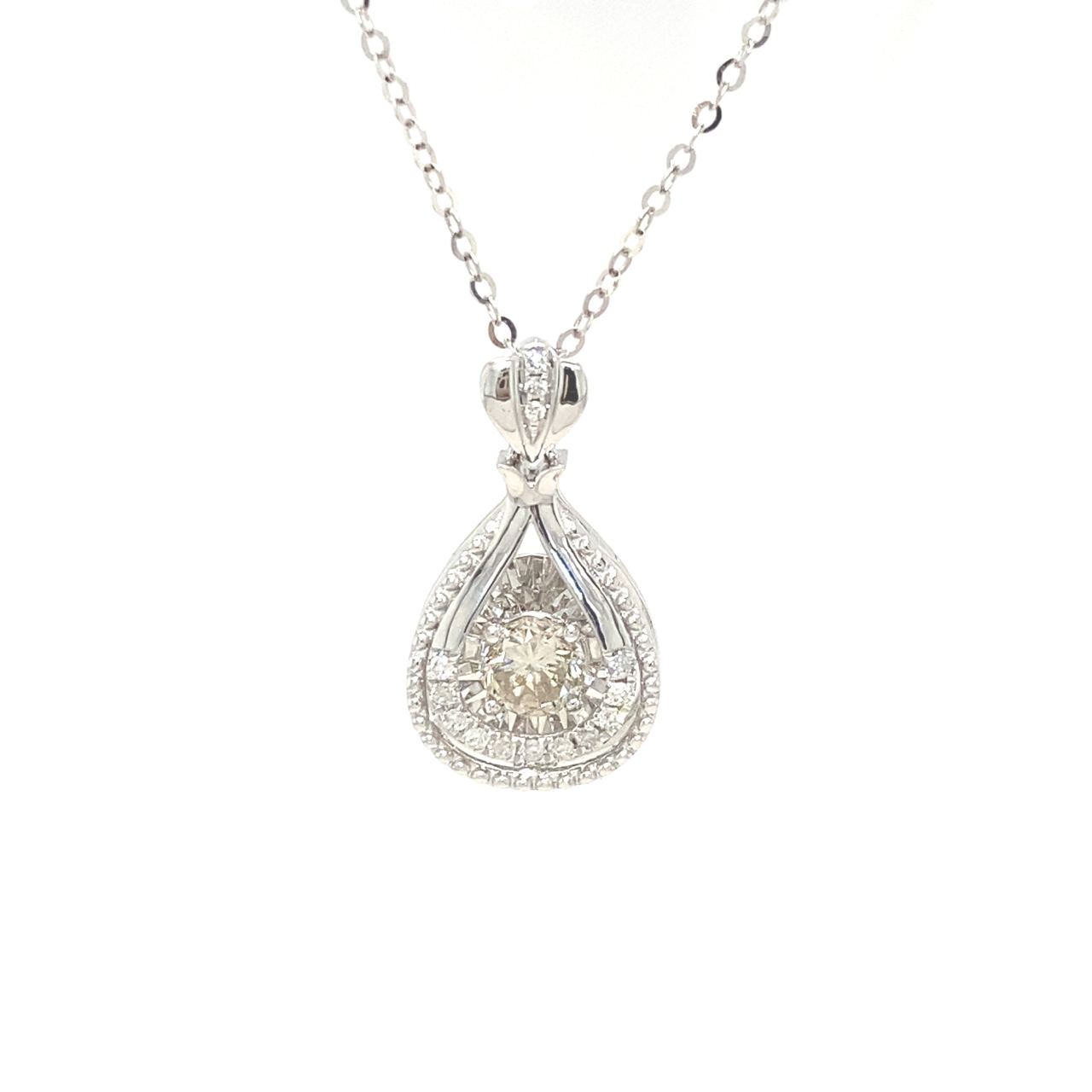 18K White Gold Filigree Illusion Setting Dancing Stone Diamond Necklace