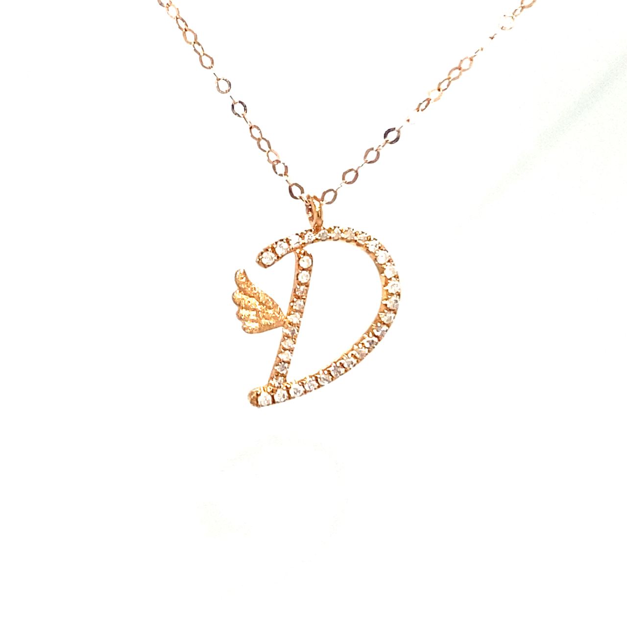 18K Rose Gold Stylish Wings Alphabet D Full Diamond Necklace
