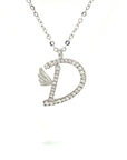 18K White Gold Stylish Wings Alphabet D Full Diamond Necklace