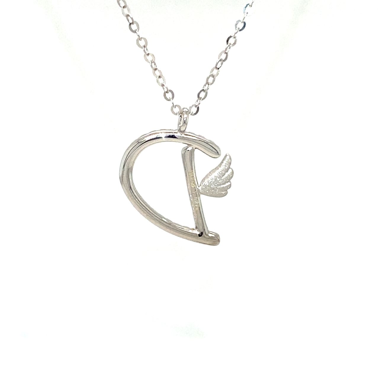 18K White Gold Stylish Wings Alphabet D Full Diamond Necklace