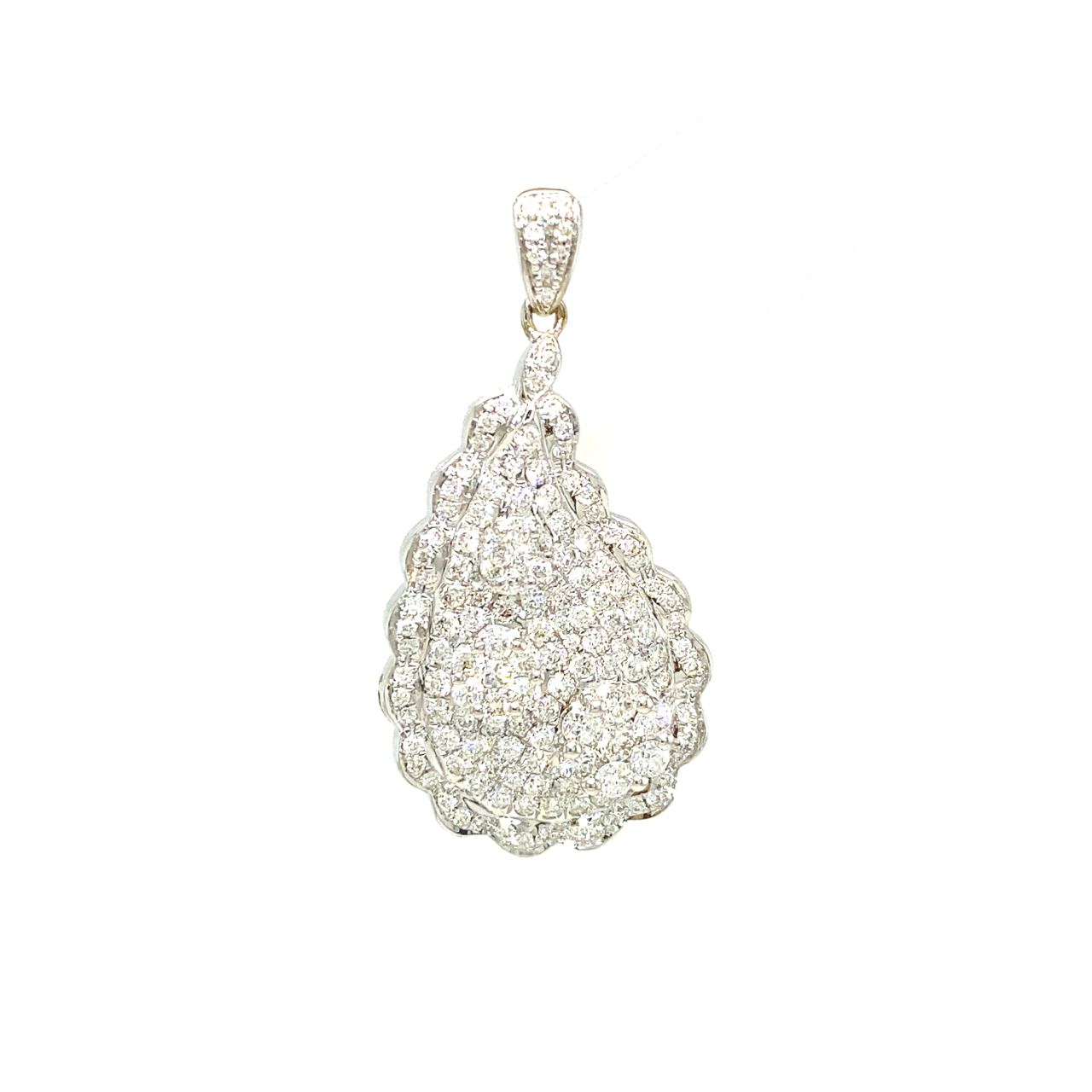 18K White Gold Inward Curve Water Drop Full Flat Diamond Pendant