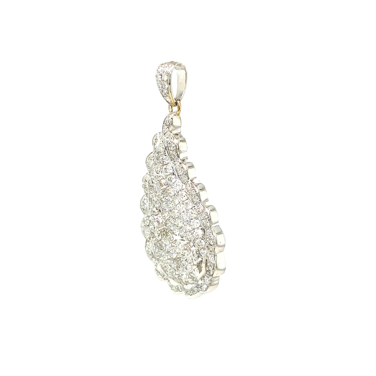 18K White Gold Inward Curve Water Drop Full Flat Diamond Pendant