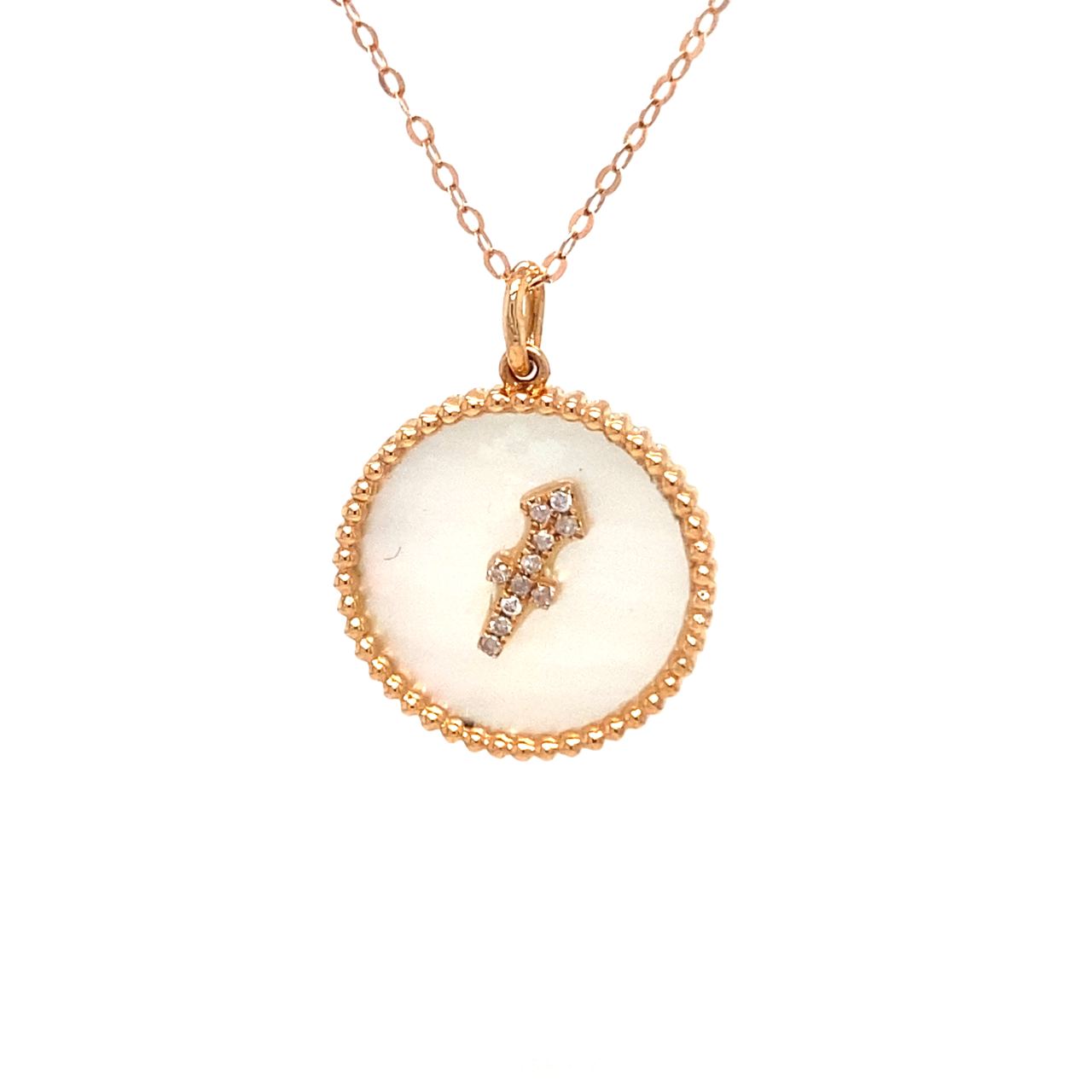 18K Rose Gold Sagitarius Zodiac Mother Of Pearl Diamond Necklace