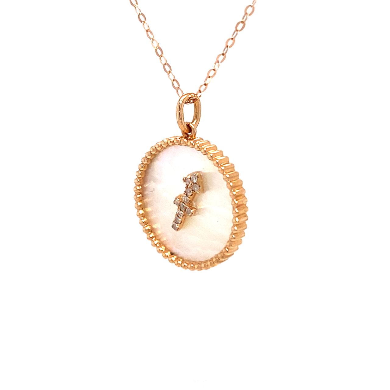 18K Rose Gold Sagitarius Zodiac Mother Of Pearl Diamond Necklace
