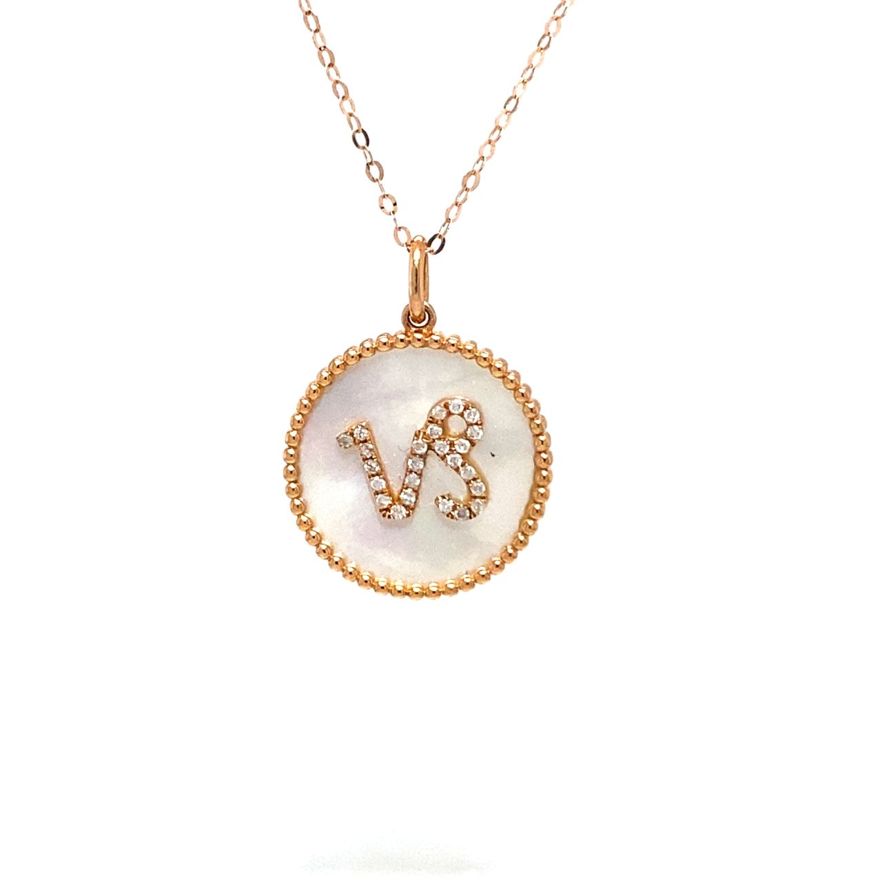 18K Rose Gold Capricorn Zodiac Mother Of Pearl Diamond Charms Pendant