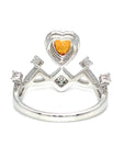 18K White Gold Heart Shape Sapphire Crown Diamond Ring