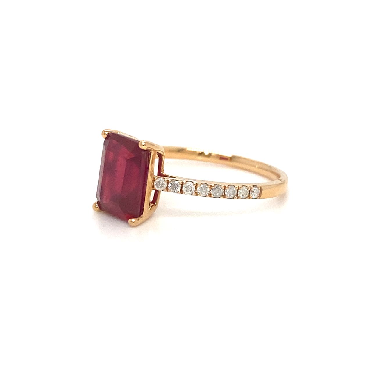 18K Rose Gold Classic Emerald Shape Ruby Diamond Ring