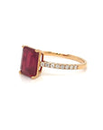 18K Rose Gold Classic Emerald Shape Ruby Diamond Ring