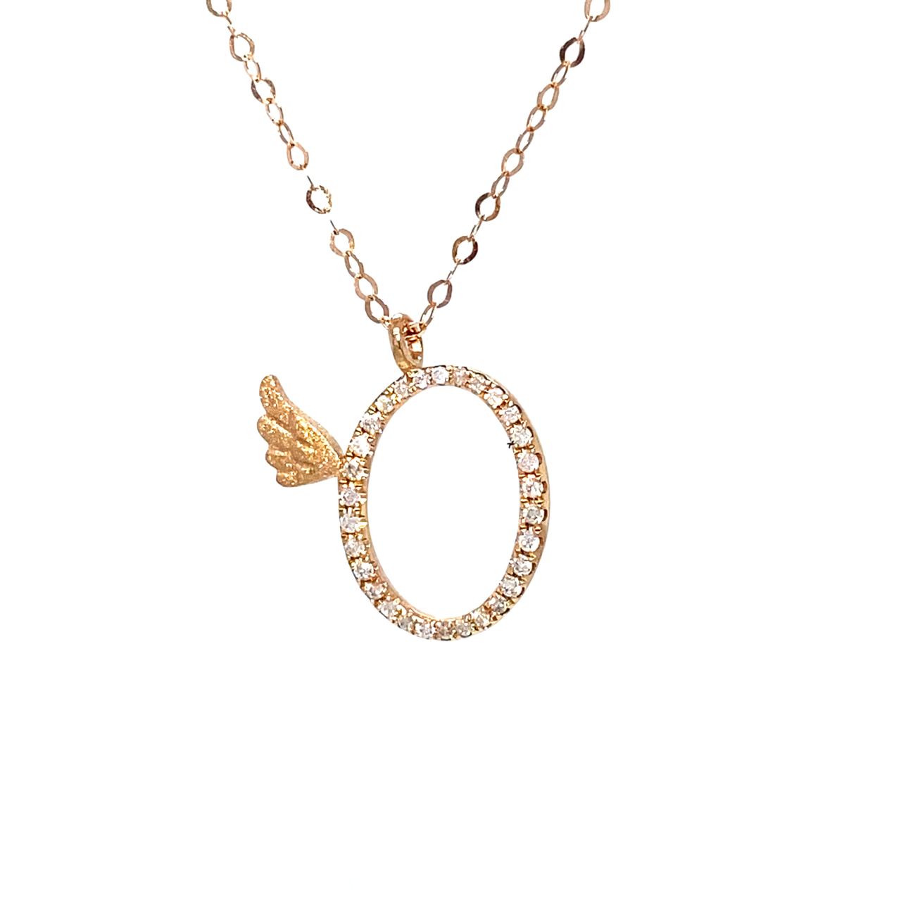 18K Rose Gold Stylish Wings Alphabet O Full Diamond Necklace