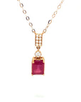 18K Rose Gold Emerald Mini Ruby Hang Straight  Diamond Necklace