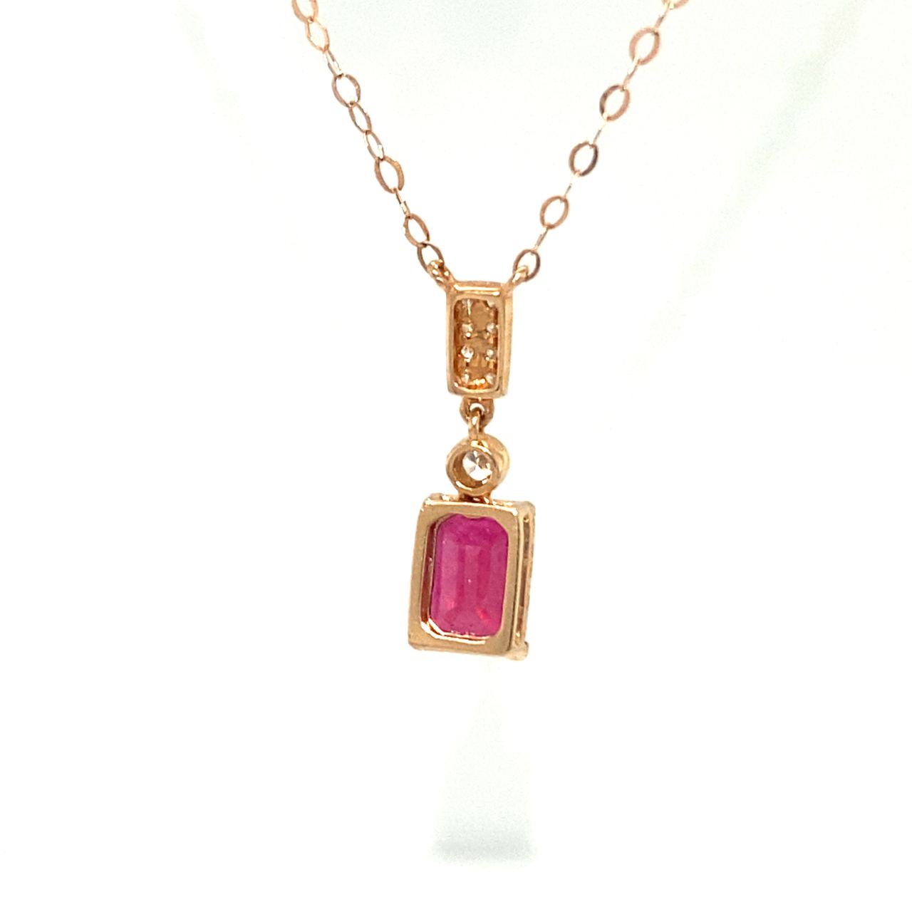 18K Rose Gold Emerald Mini Ruby Hang Straight  Diamond Necklace