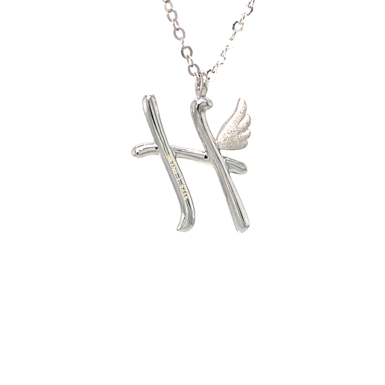 18K White Gold Stylish Wings Alphabet H Full Diamond Necklace
