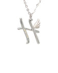18K White Gold Stylish Wings Alphabet H Full Diamond Necklace