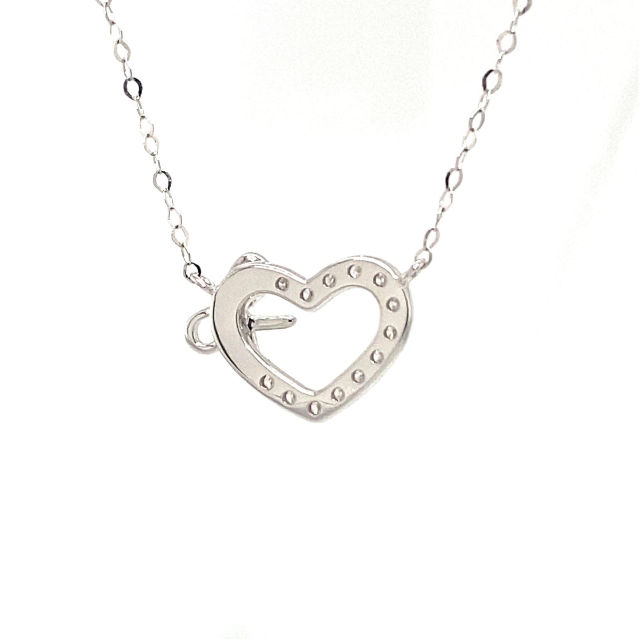 18K White Gold Bow Heart Diamond Necklace