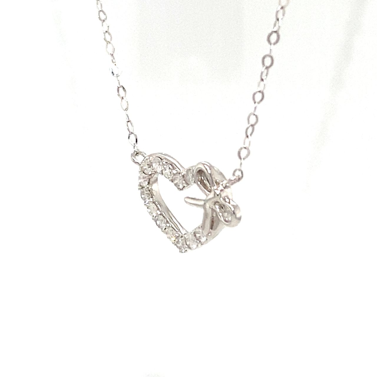 18K White Gold Bow Heart Diamond Necklace