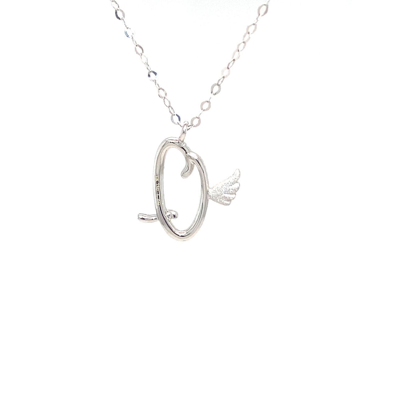 18K White Gold Stylish Wings Alphabet Q Full Diamond Necklace