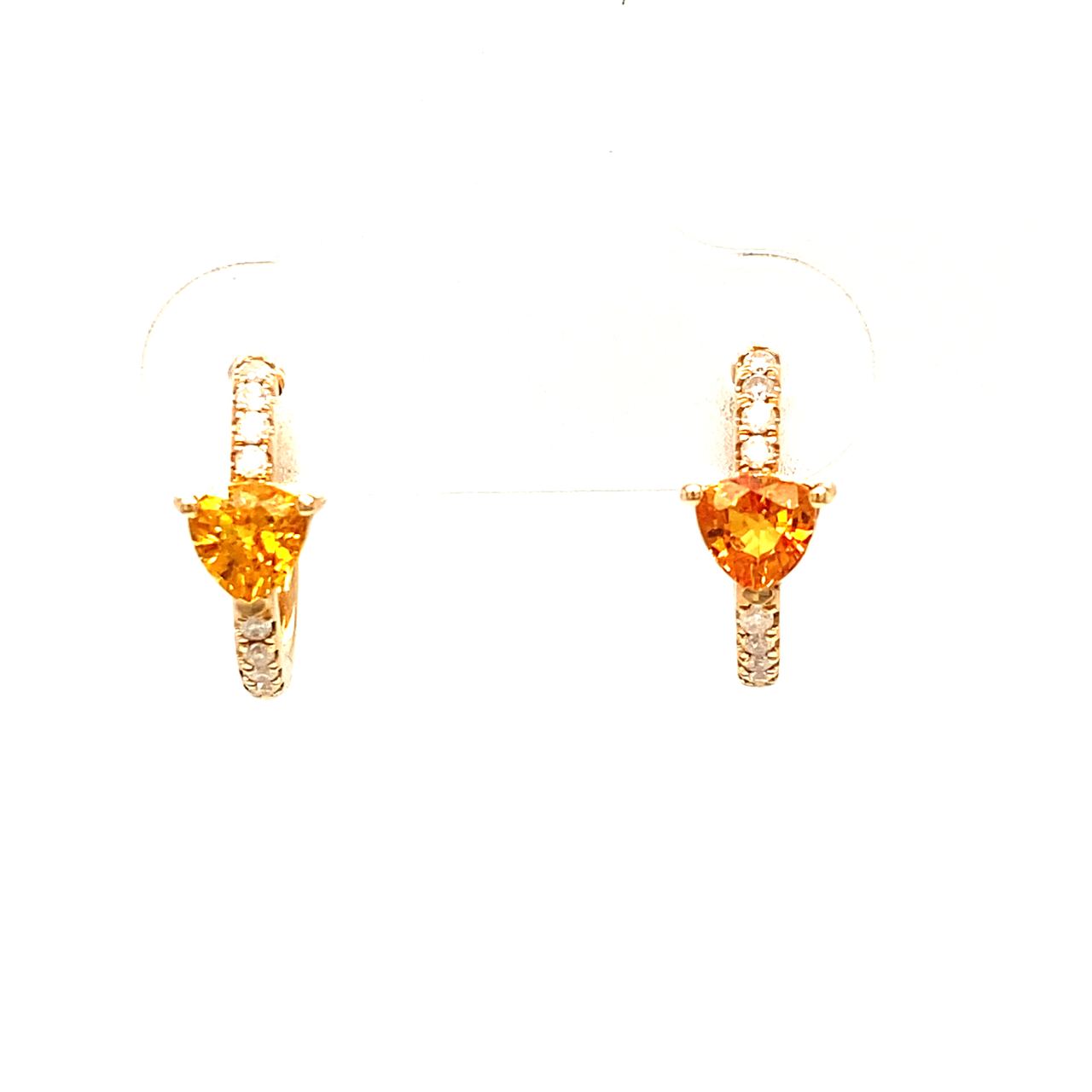 18K Rose Gold Trillion Orange Sapphire Diamond Hoop Earrings
