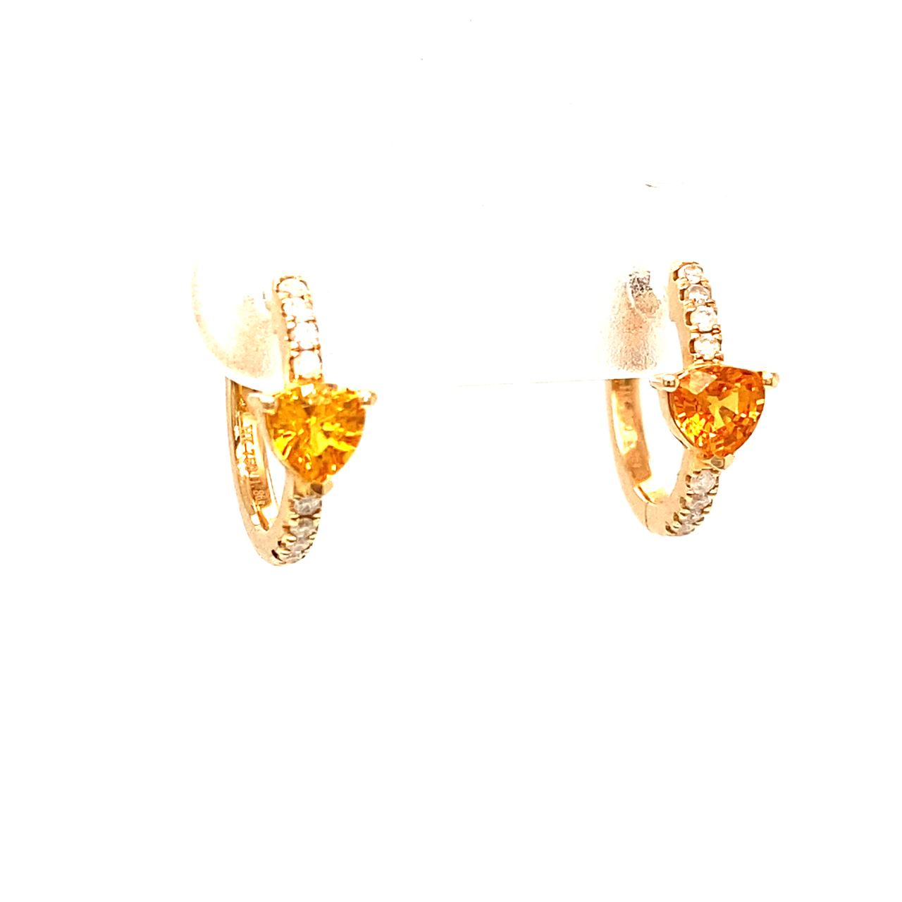 18K Rose Gold Trillion Orange Sapphire Diamond Hoop Earrings