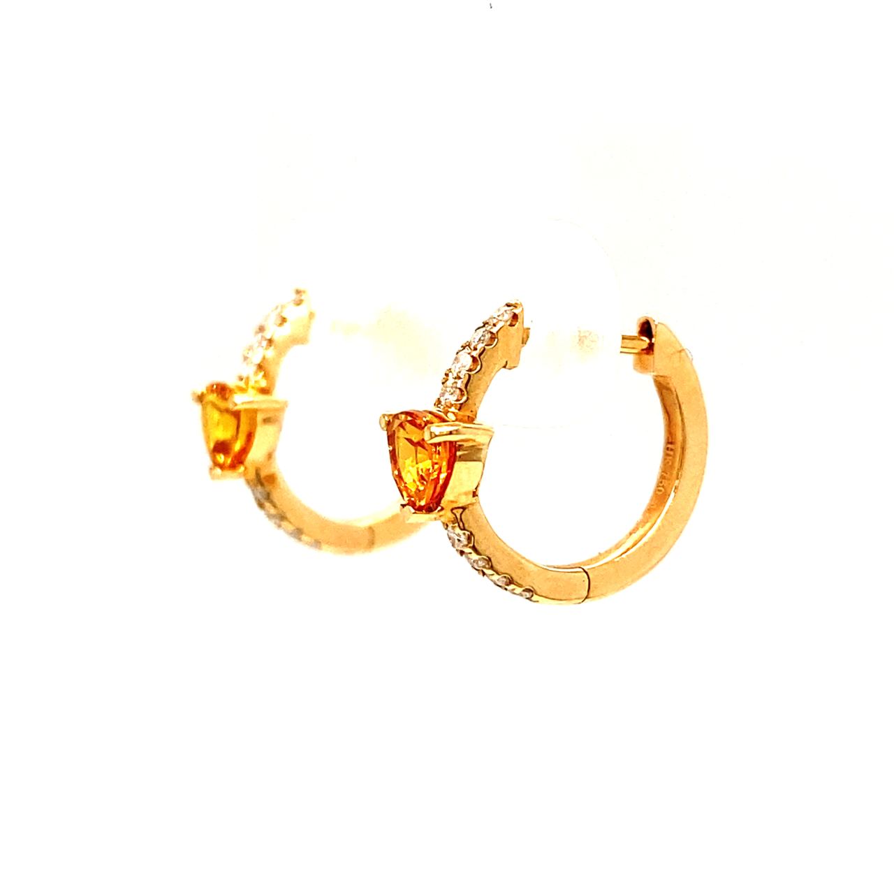 18K Rose Gold Trillion Orange Sapphire Diamond Hoop Earrings