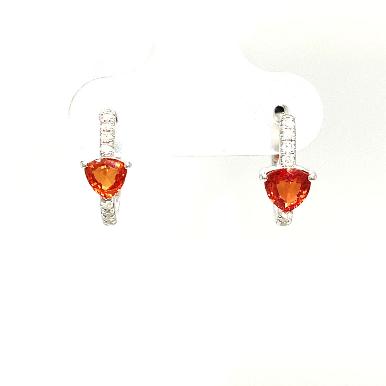 18K White Gold Trillion Red Sapphire Diamond Hoop Earrings