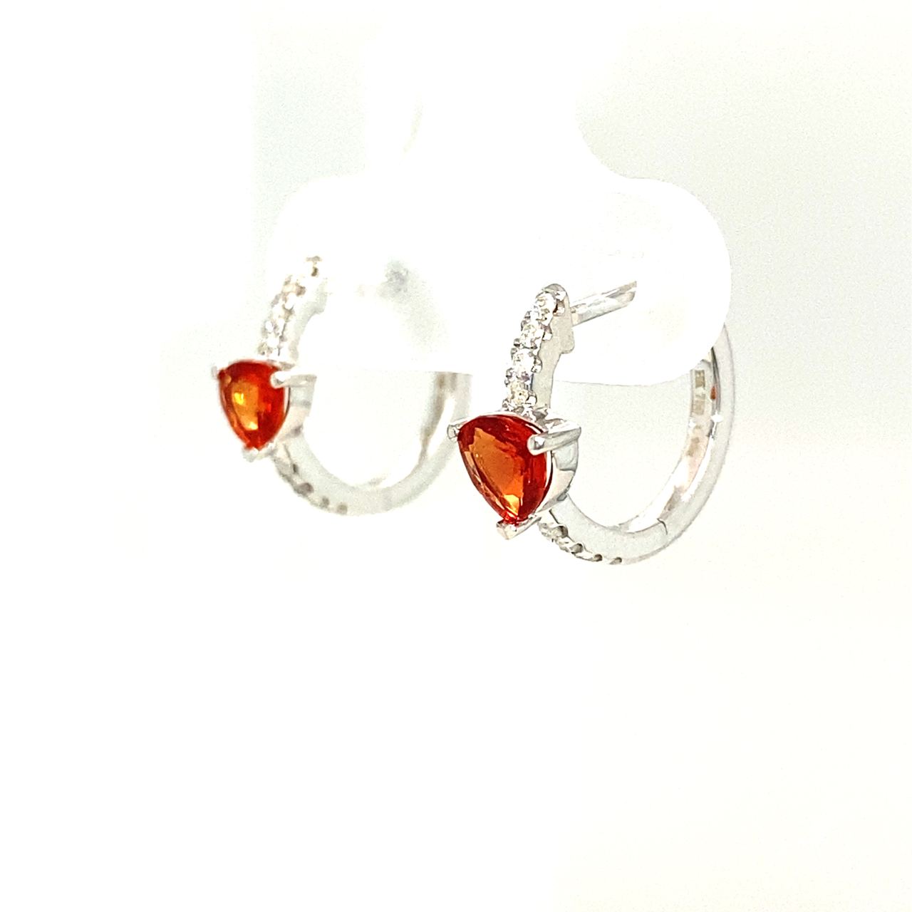 18K White Gold Trillion Red Sapphire Diamond Hoop Earrings
