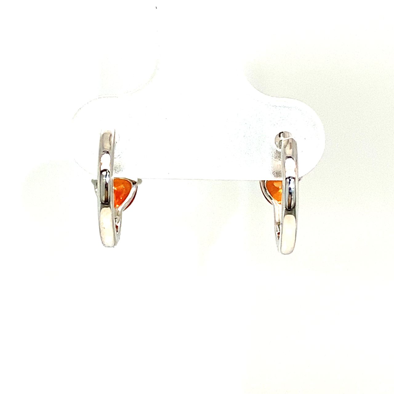 18K White Gold Trillion Red Sapphire Diamond Hoop Earrings