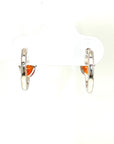 18K White Gold Trillion Red Sapphire Diamond Hoop Earrings