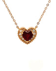 18K Rose Gold Milgrain Sweet Heart Purple Sapphire Diamond Halo Necklace