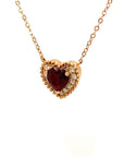 18K Rose Gold Milgrain Sweet Heart Purple Sapphire Diamond Halo Necklace