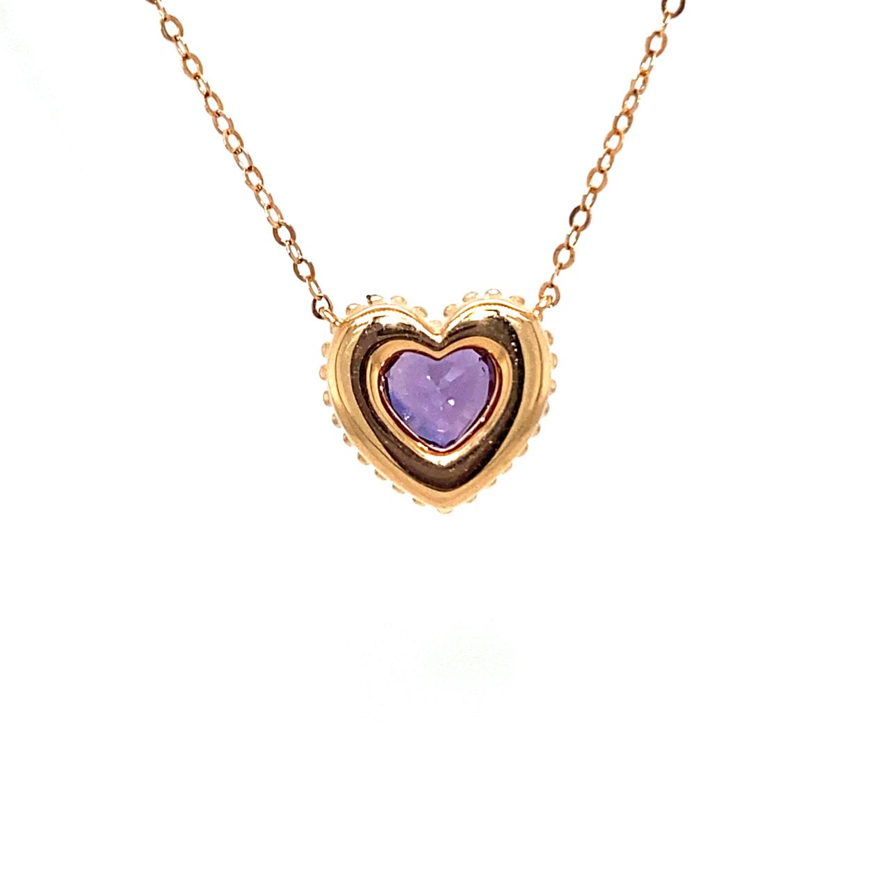 18K Rose Gold Milgrain Sweet Heart Purple Sapphire Diamond Halo Necklace