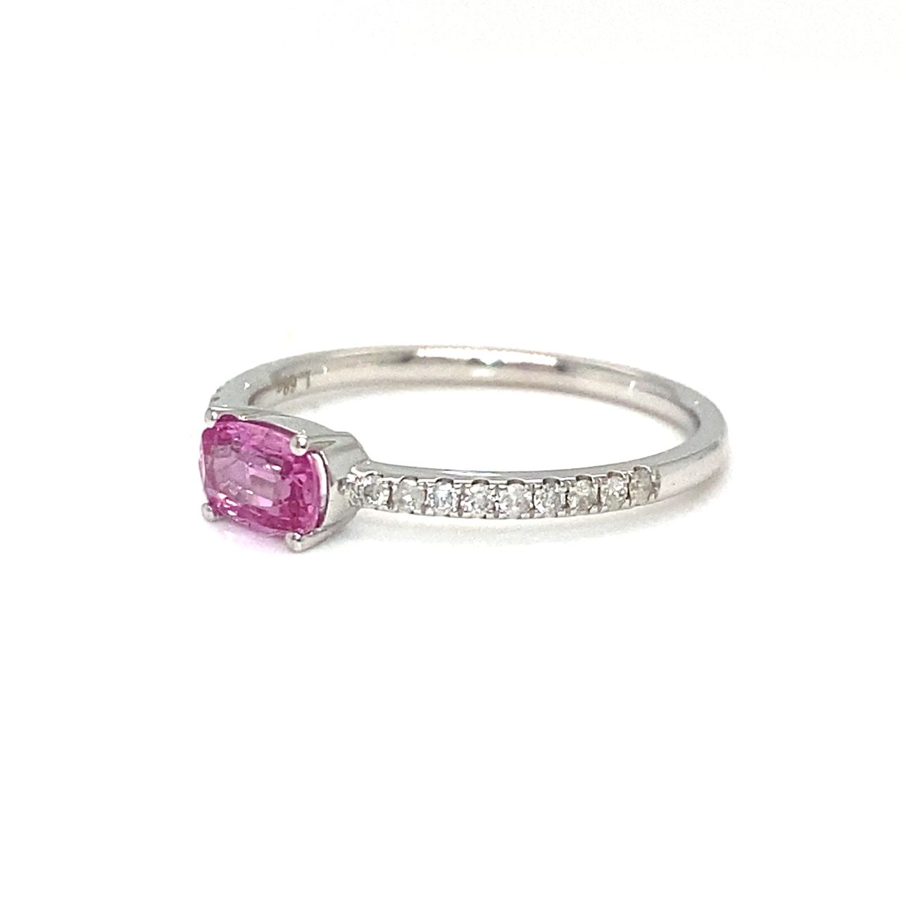 18K White Gold Pink Sapphire Oval Shape Simple Stack Diamond Ring
