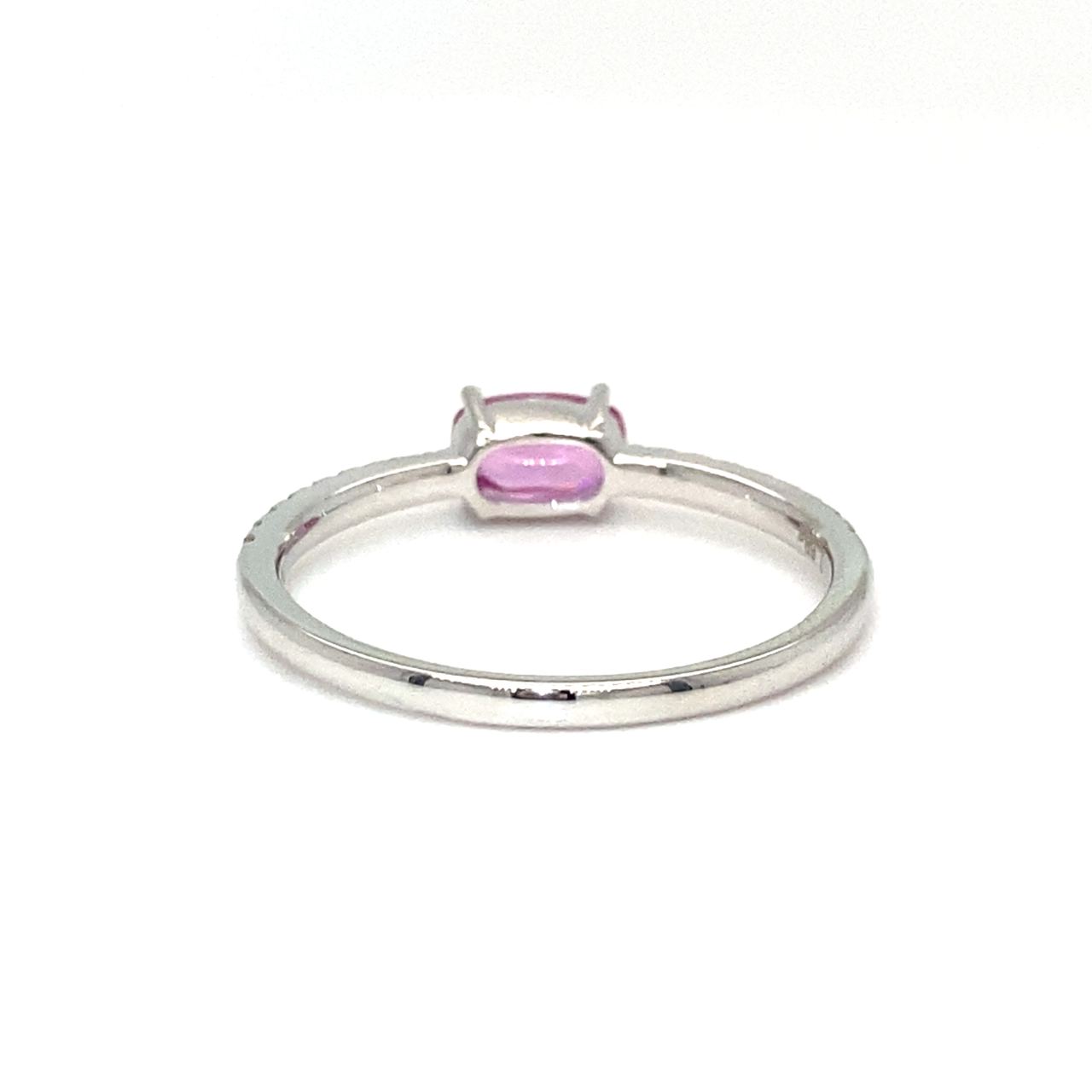 18K White Gold Pink Sapphire Oval Shape Simple Stack Diamond Ring
