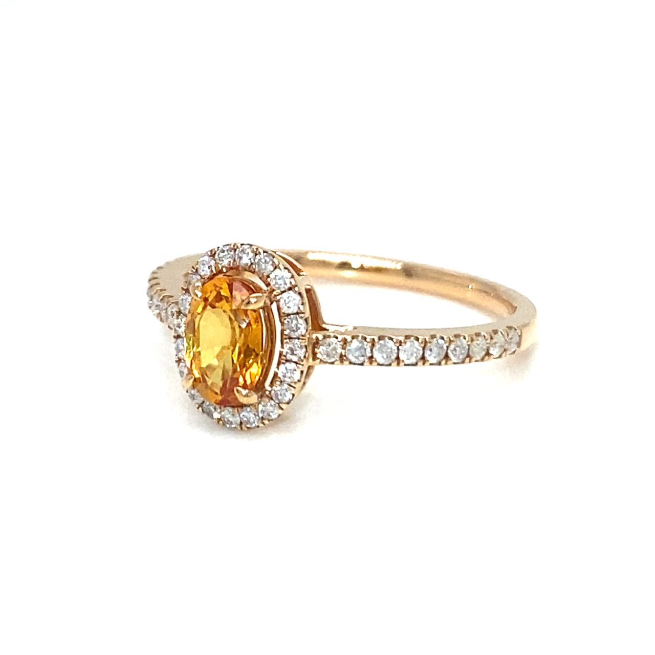 18K Rose Gold Orange Sapphire Oval Halo Pave Diamond Ring
