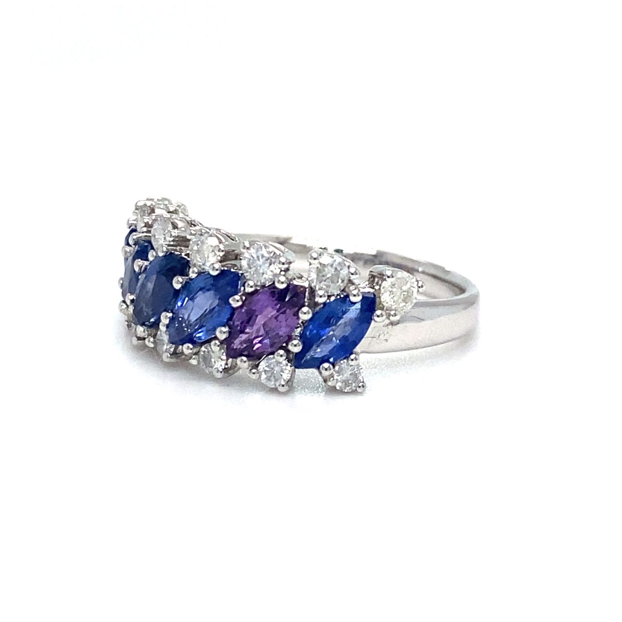 18K White Gold  Blue Marquise Sapphire Italic Diamond  Ring