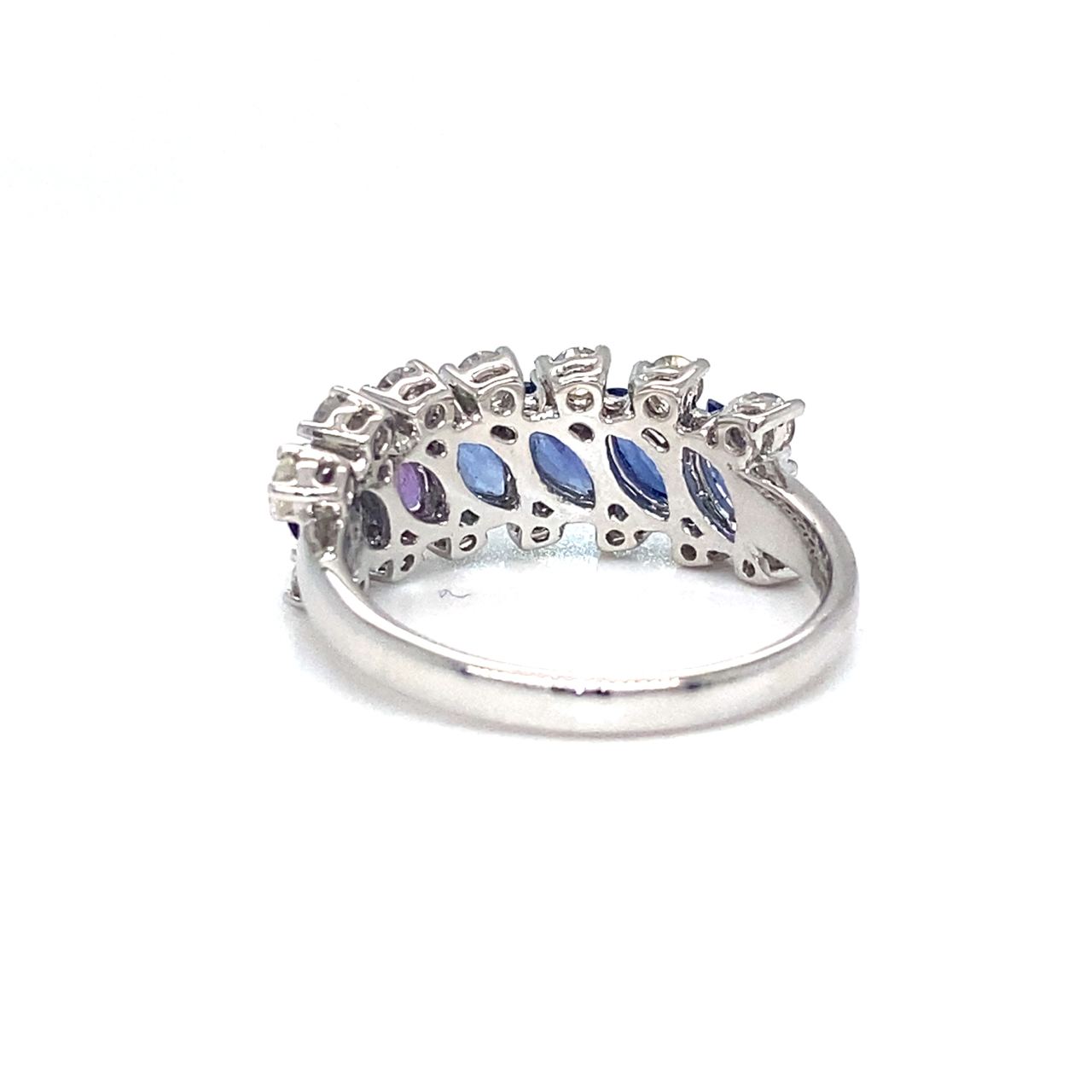 18K White Gold  Blue Marquise Sapphire Italic Diamond  Ring